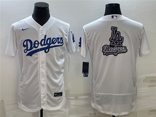 Men's Los Angeles Dodgers White Team Big Logo Flex Base Stitched Baseball Jersey